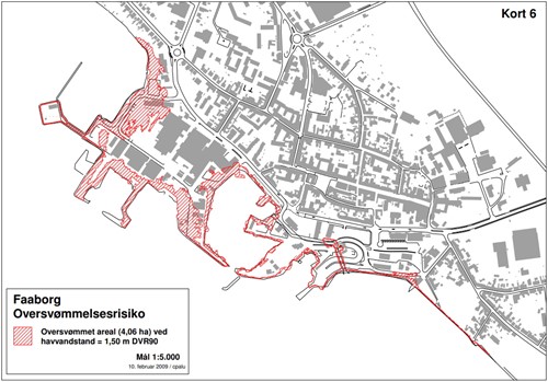 Faaborg Havn Oversvømmelseskort 6  1,4 - 1,5 m