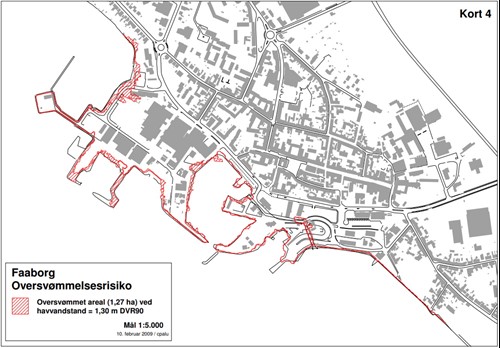 Faaborg Havn Oversvømmelseskort 4  1,2 - 1,3 m