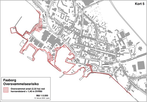 Faaborg Havn Oversvømmelseskort 5  1,3 - 1,4 m