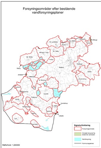 Figur 1 Kort over forsyningsområderne fra de forrige vandforsyningsplaner