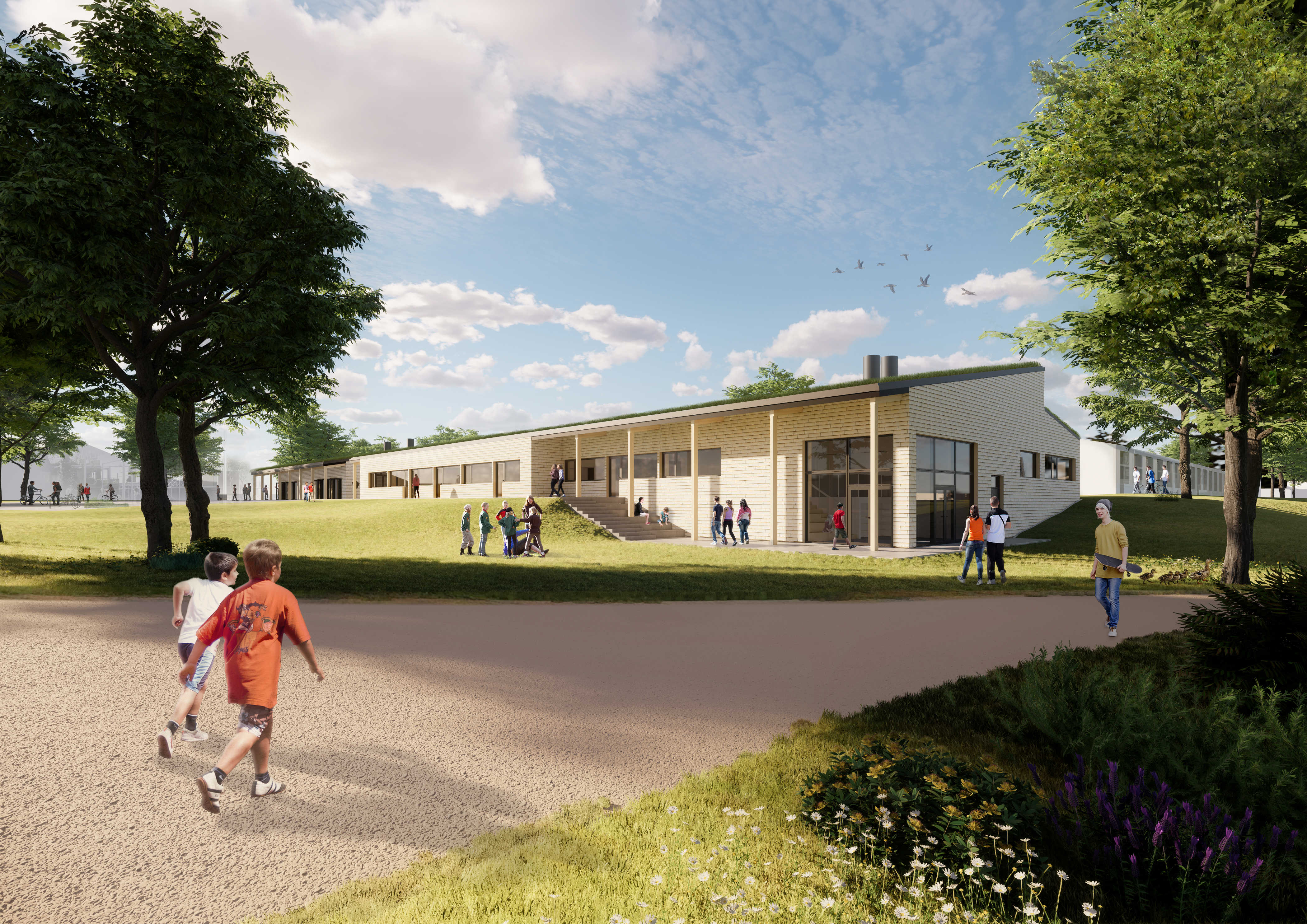 Visualisering af udvidelsen af Broskolen afdeling Bøgehøj i Årslev